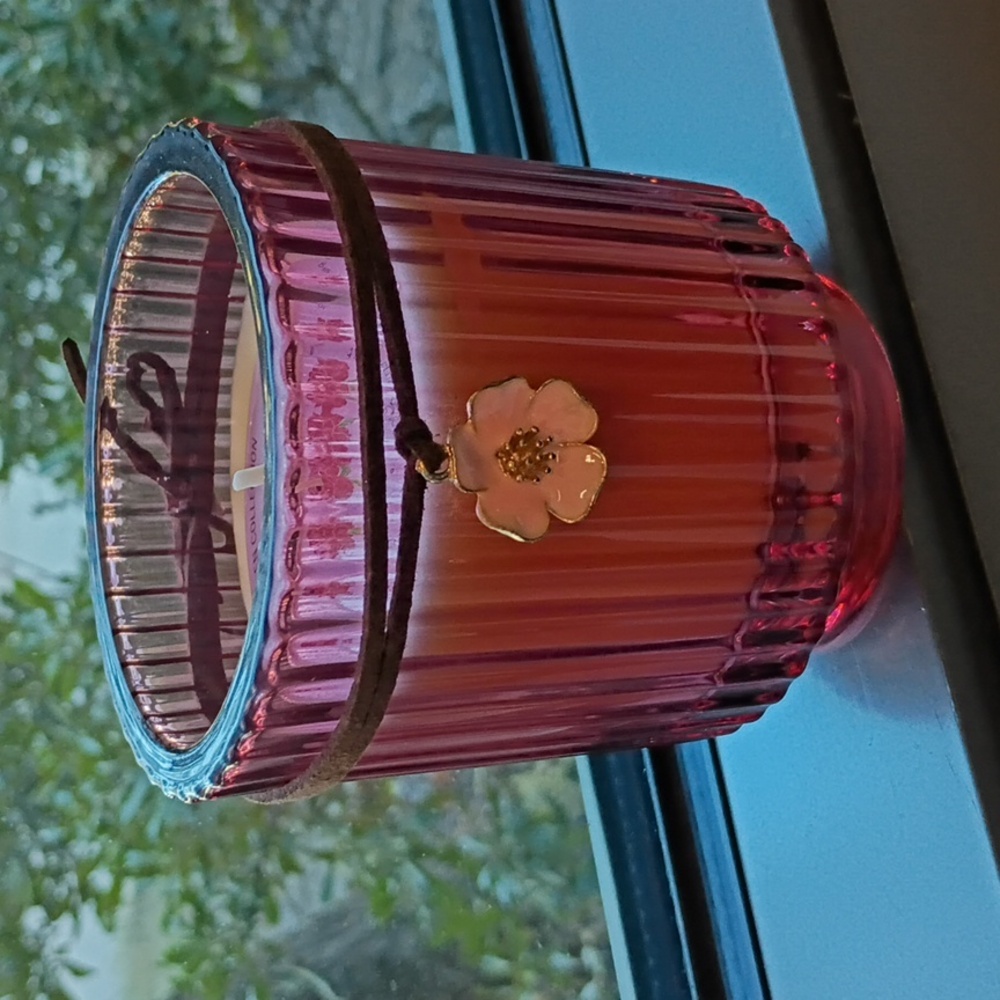Peony Candle With Pink Glass Candle Holder & Flower Charm